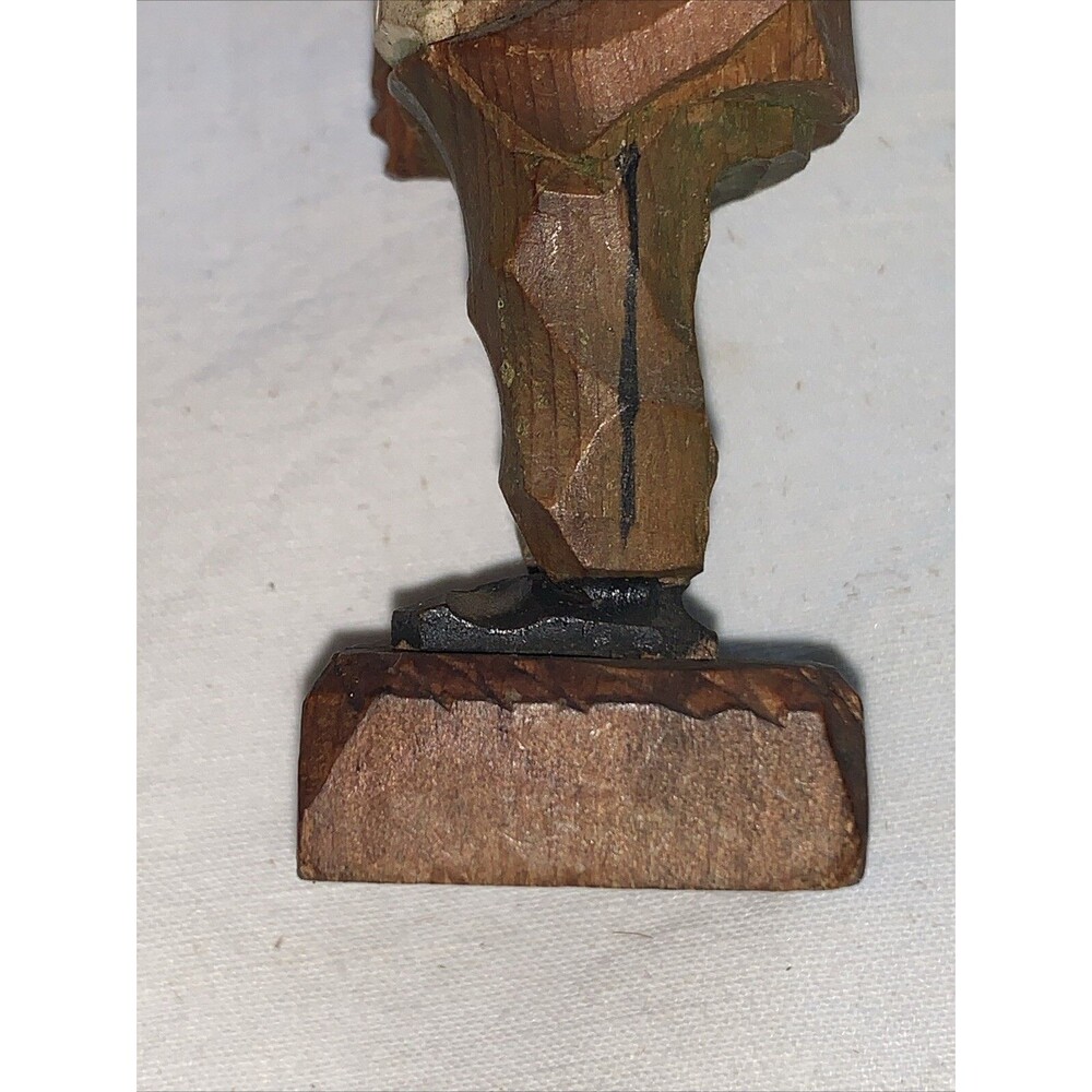 Vintage Hand Carved Wooden Man FolkArt Villager Figurine Top Hat Cane ANRI Style - Picture 12 of 16